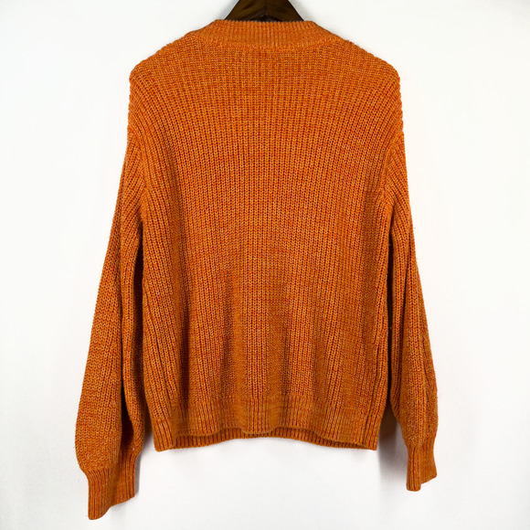 H&M Knitted Pullover Pumpkin Orange Ribbed Bishop Sleeve Chunky Size Large - Picture 3 of 5